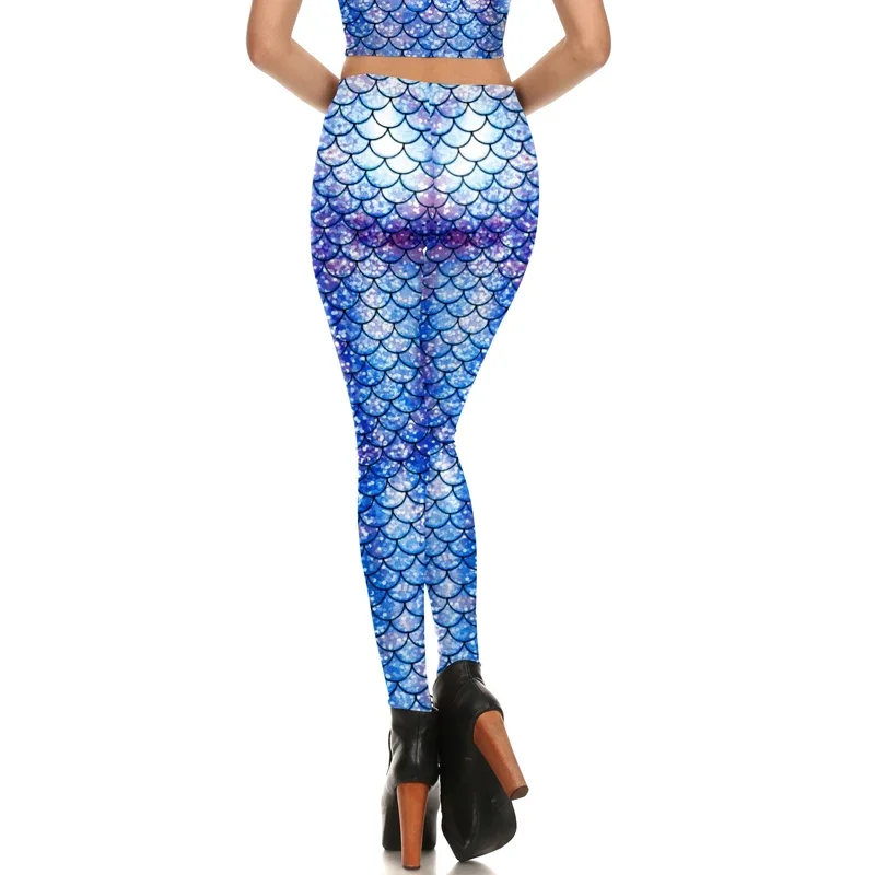Colorful Mermaid Leggings for Women High Waist Fish Scales Tights Skinny Spandex Trousers Push Up Running Pants
