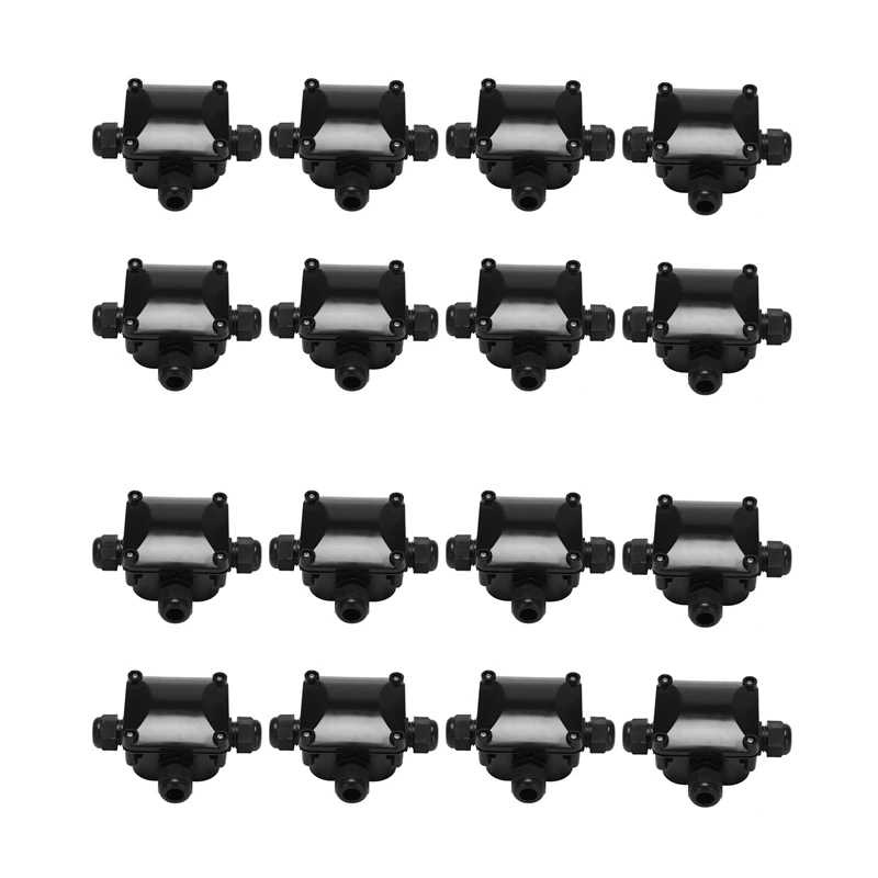 

16X Box Waterproof IP68 External Electrical Junction Box 3 Way Cable Connector Outdoor For 5.5Mm-10.2Mm