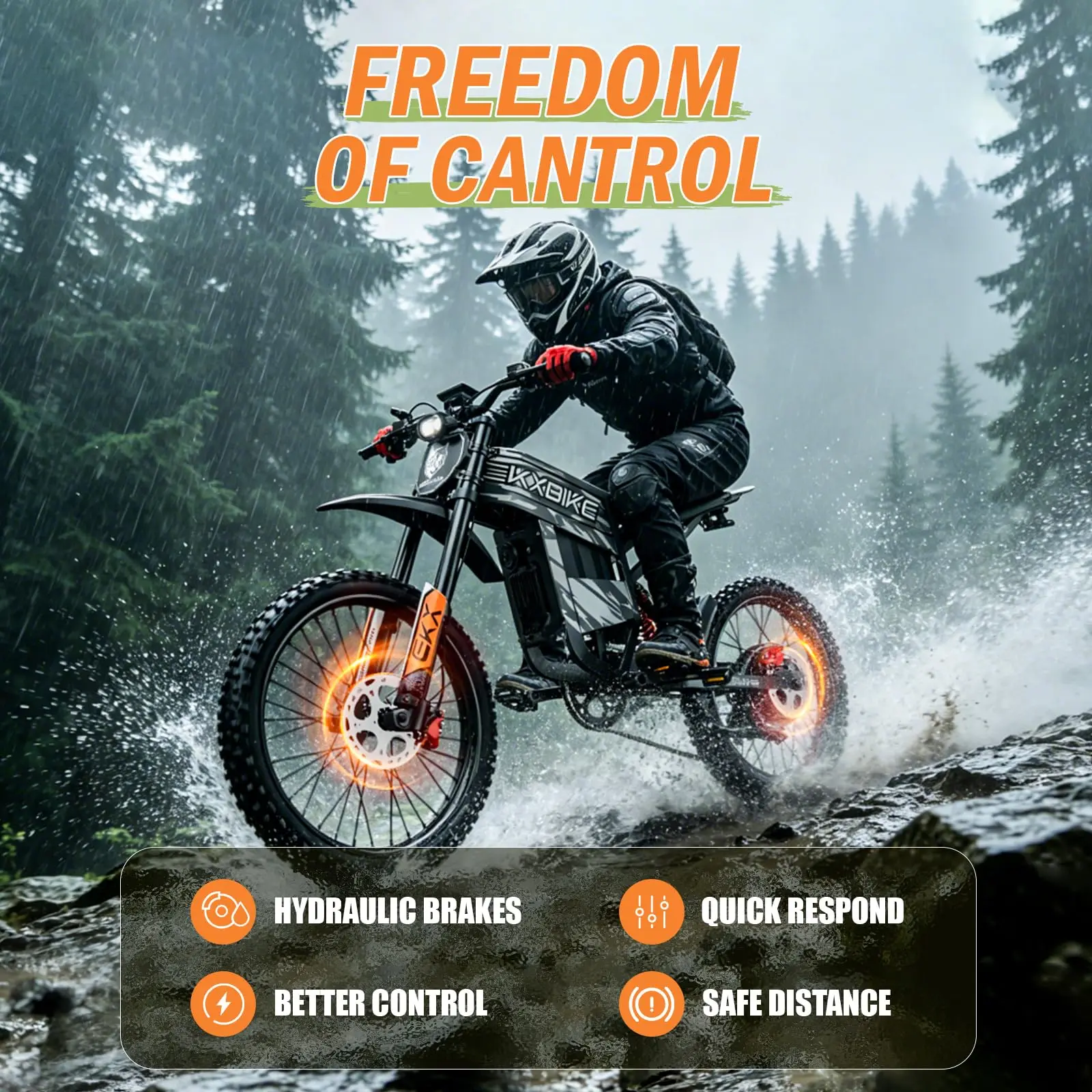 Фото Электрический внедорожный мотоцикл Readygo EKXBIKE TX1, 3000 Вт, литиевая батарея 60В30Ач, для взрослых, максимальная скорость 80 км/ч, пиковая мощность 6000 Вт №4