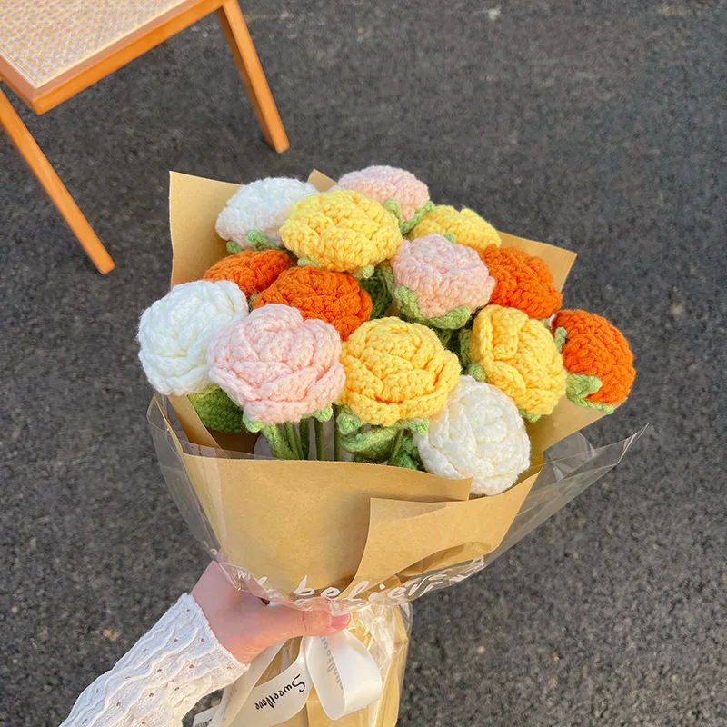 Букет ручной работы тканая пряжа тюльпан для вязания крючком материал сделай сам