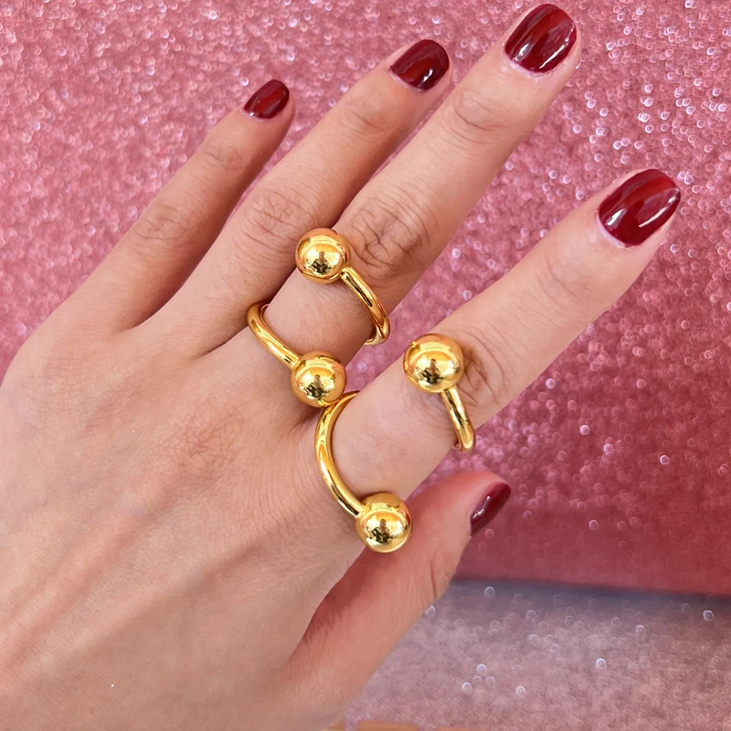 

24K Double Gold Ball Spiral Twisted Ring Dubai Ethiopian Jewelry Suitable for Bride Wedding Party Beads Gift