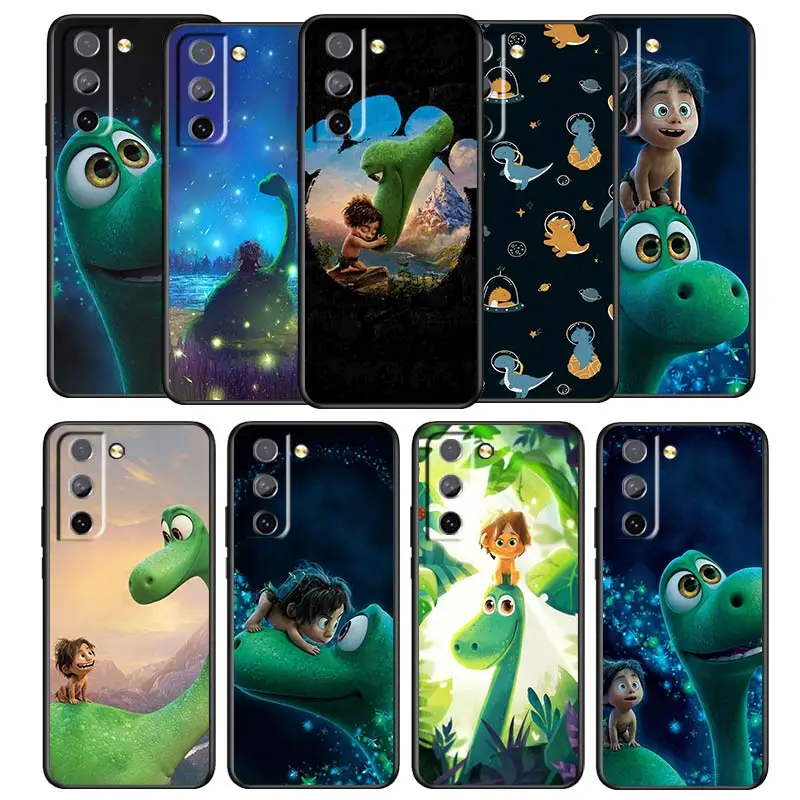 Cute green dinosaur Phone Case For Samsung Galaxy S22 S21 S20 S10 S10e S9 S8 S7 PRO Ultra Plus FE Lite Black luxury Silicone