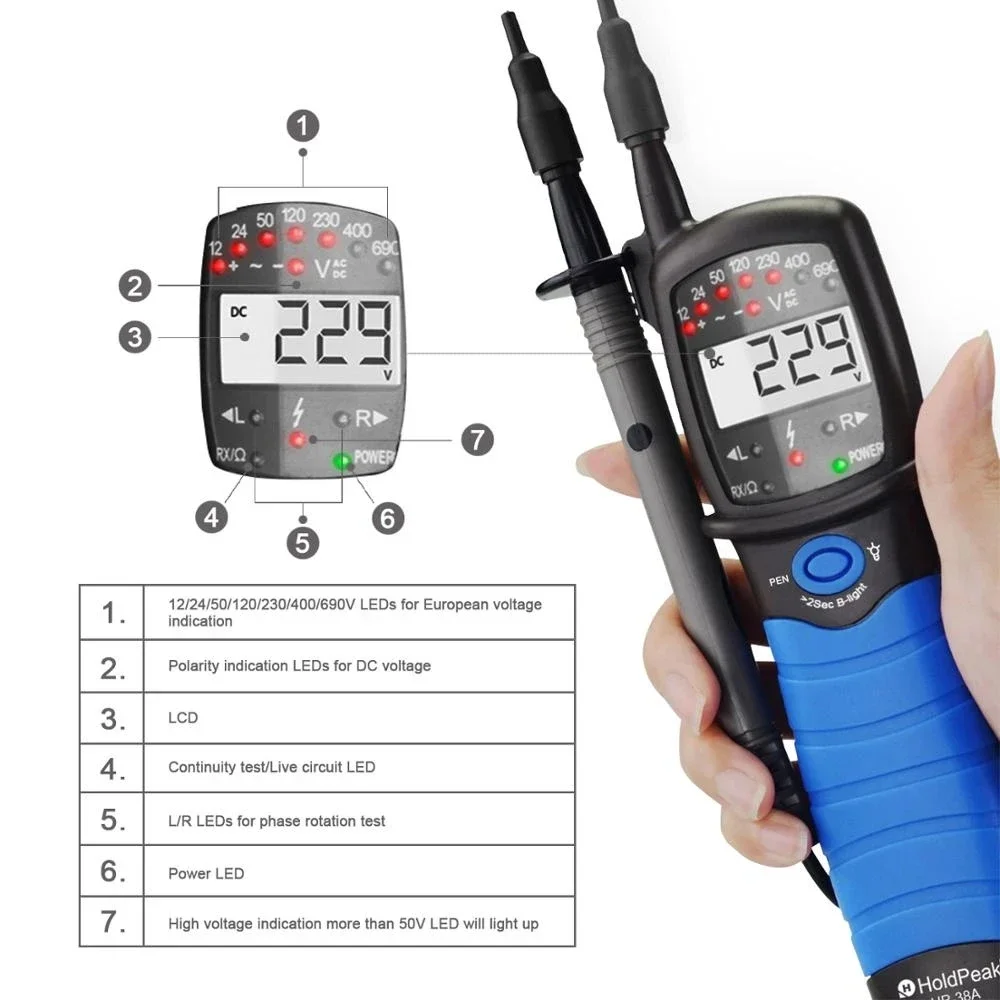 HoldPeak HP-38A ЖК-электронный тестер напряжения тока Цифровое автоматическое