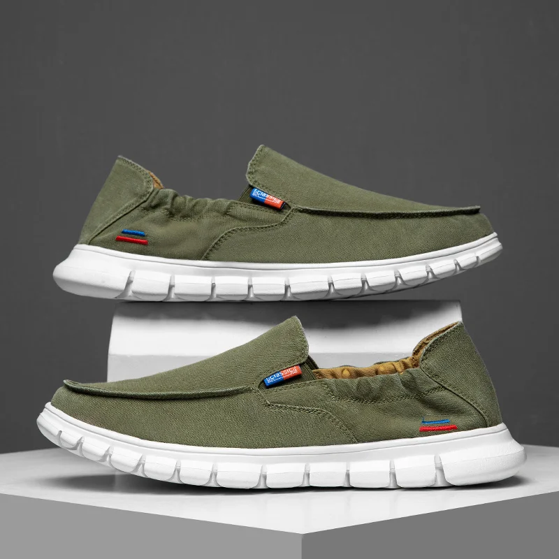 

Лоферы мужские парусиновые, мягкие удобные, без застежки, повседневная обувь для вождения, зеленые, серые