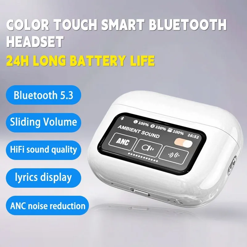 Фото Новинка 2024, Bluetooth-гарнитура A9pro с ЖК-дисплеем, беспроводная гарнитура с активным шумоподавлением, очень долгий срок службы батареи №1