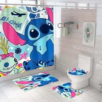 Disney Stitch Bathroom Curtains Shower Curtain Set for Bathroom Cartoon Ornate Bath Rug Decor