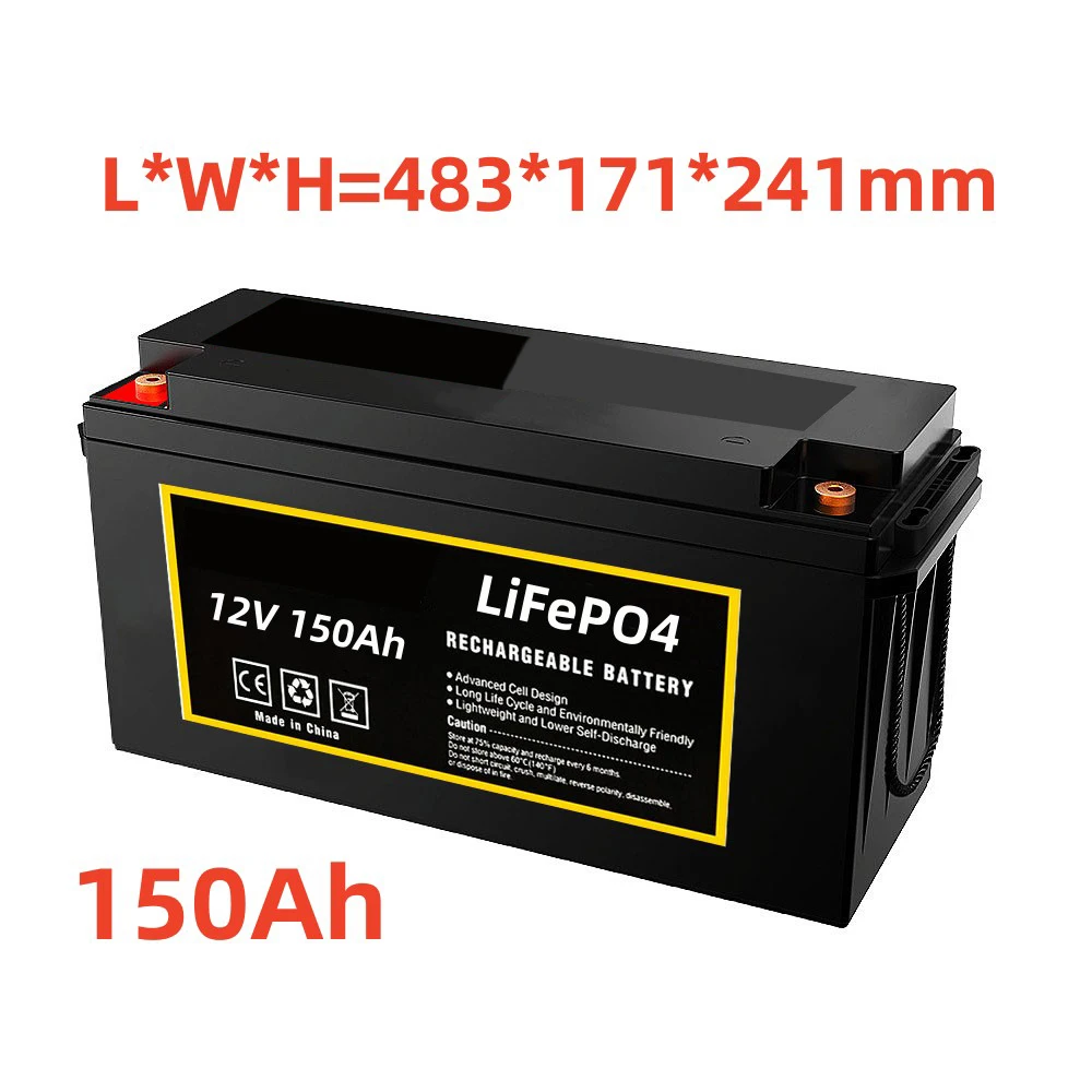 

12V 150Ah LiFePO4 Battery Built-in BMS Lithium Iron Phosphate Cell For RV Campers Golf Cart Off-Road Off-Grid Solar With Charger