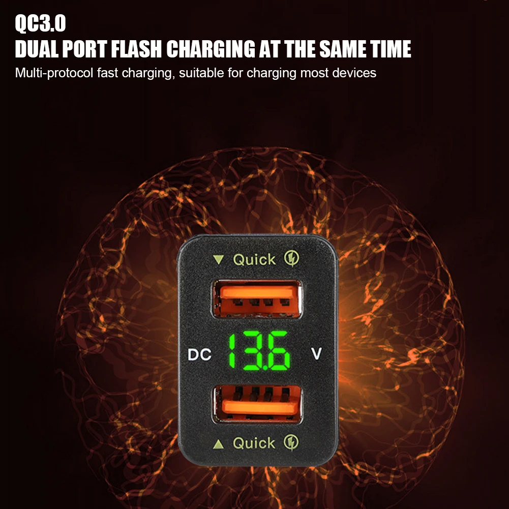 36W Car Charger Adapter Fast Charging 12V-24V Socket Dual USB Digital Voltmeter for Toyota Corolla Accessories | Автомобили и
