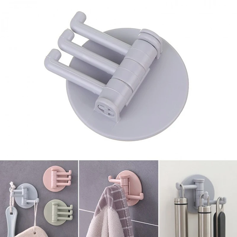 

Three Branch Rotatable Seamless Adhesive Hook Strong Bearing Stick Hook Kitchen Wall Hanger Bathroom Kitchen Supplies Hooks