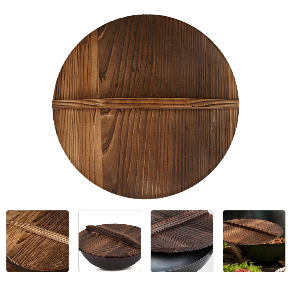 

Carbonized Fir Pot Lid Preservation Cover Stainless Steel Frying Pan Cooking Tool Household Kitchenware Wooden Wok