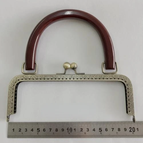 20.5cm women DIY handbag metal clasp bronze color kiss buckle knurling purse frame with wood handle 10pcs/lot