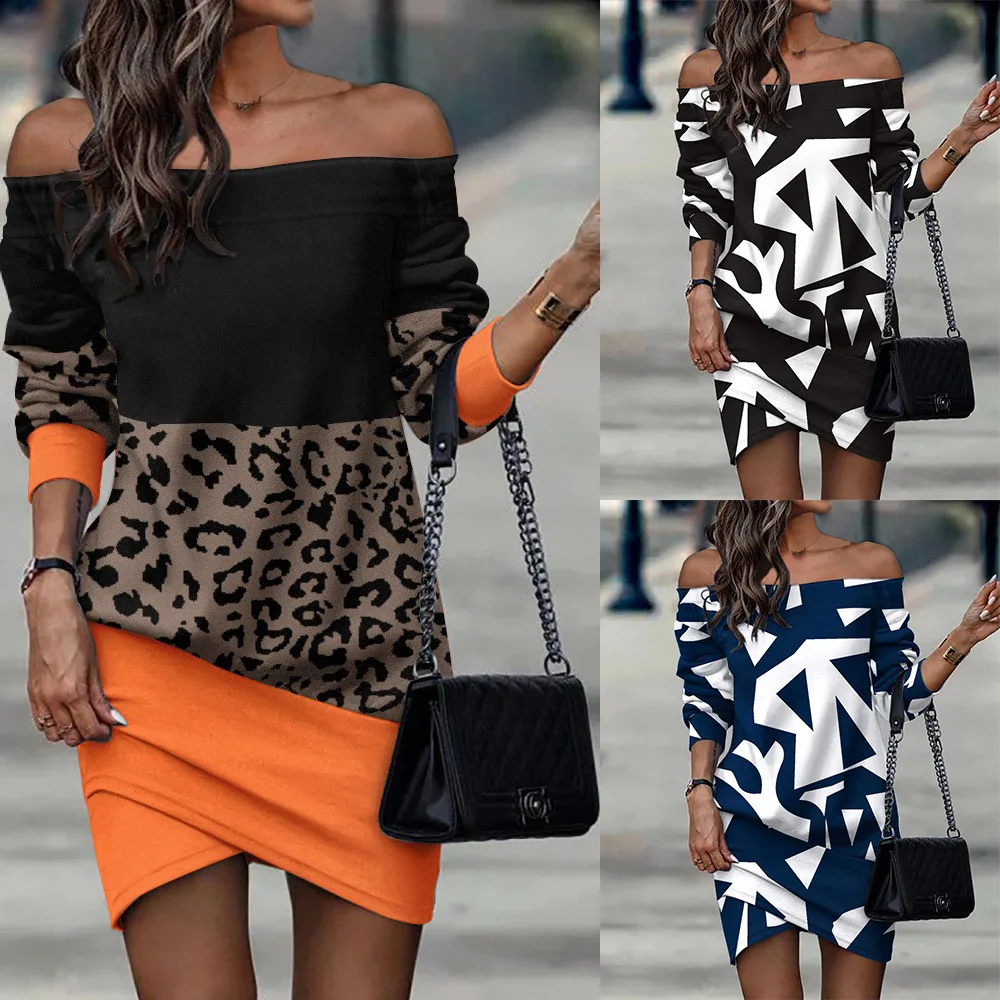 

Dress for Women Off Shoulder Fashion Printed Dress in Stock Mini Dress
