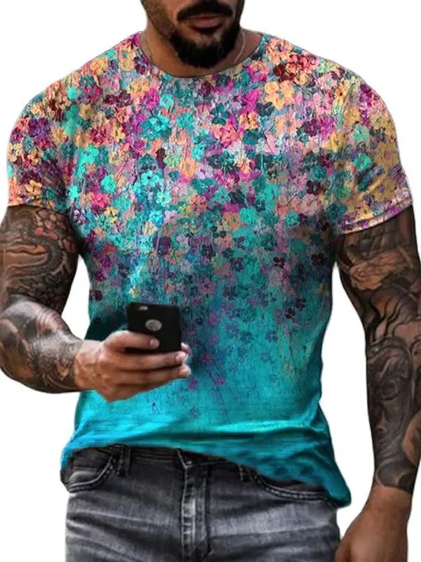 

Urban Street Style 3D Print Oversized Men's T-shirts Summer O Neck Short Sleeve Casual Clothing Stitching Pattern Men Loose Tops