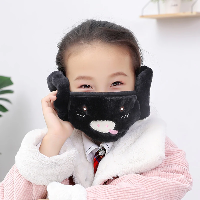 

2 In 1 Flannel Earmuffs Mask For Face Winter Accessories For Women Ear Muffs Warmer Cartoon Cute Warm Headphones For Children