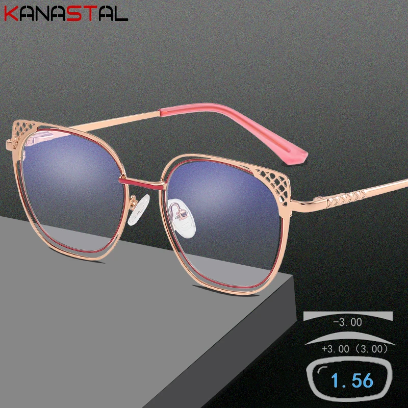

Women's Blue Light Blocking Glasses Fashion Metal Cat Eyeglasses Frame CR39 Lens Prescription Optics Myopia Presbyopic Glasses