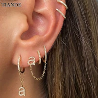 tiande silver color gold plated chain stud earrings for women zircon piercing a z letter huggie earrings 2022 jewelry wholesale