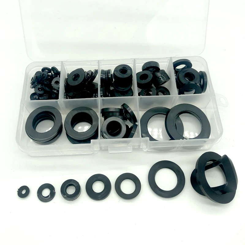 

145pcs 7 Sizes Black Insulation Ring Rubber Flat Washer Gasket Assortment Kit M2 M2.5 M3 M4 M5 M6 M8 Home Improvement