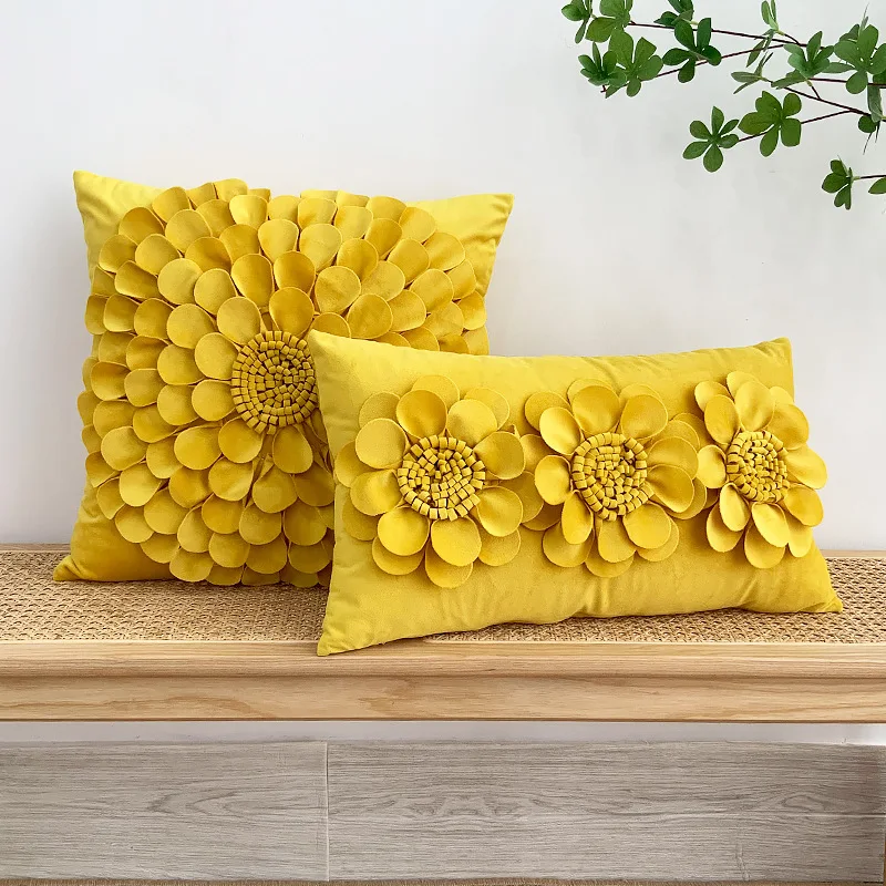 

Autumn Decoration 45x45 Cushion Covers Velvet 3D Flower Design Decorative Cushions for Sofa Yellow Red White Pillow Case