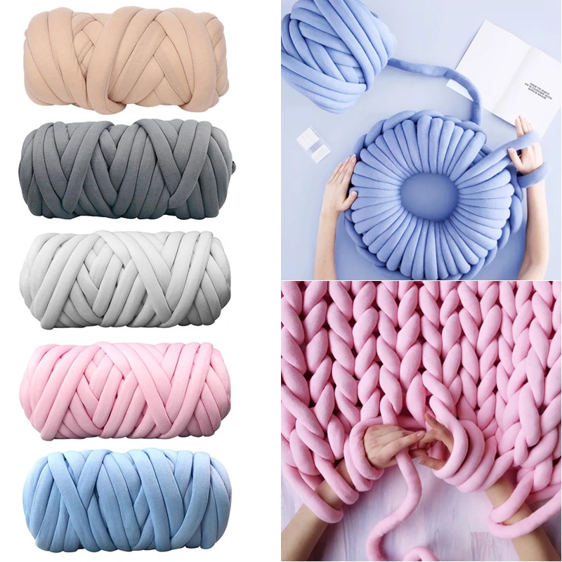 

1KG Super Thick Chunky Yarns Cotton Tube Arm Knitting Wool Roving Knitted Blanket DIY Hand Knitting Crochet Yarn Carpet Hats