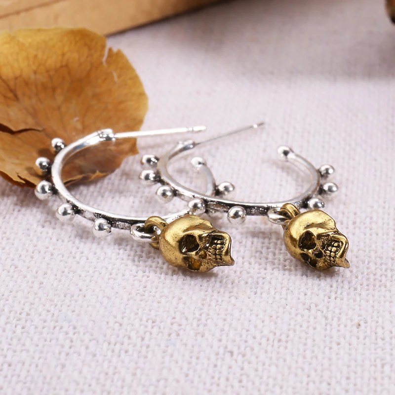 

Punk Skull Earrings for Men Boys Cool Two-tone Jewelry Hip-hop Drop Dangle Earrings Vintage Woman Rock Skeleton Earring