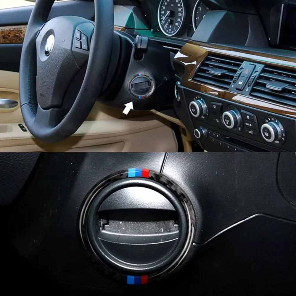 

Carbon Fiber Car Engine Start Stop Button Ignition Device Keyhole Ring Cover Sticker For BMW E60 5 Series 2008-10 Accessories