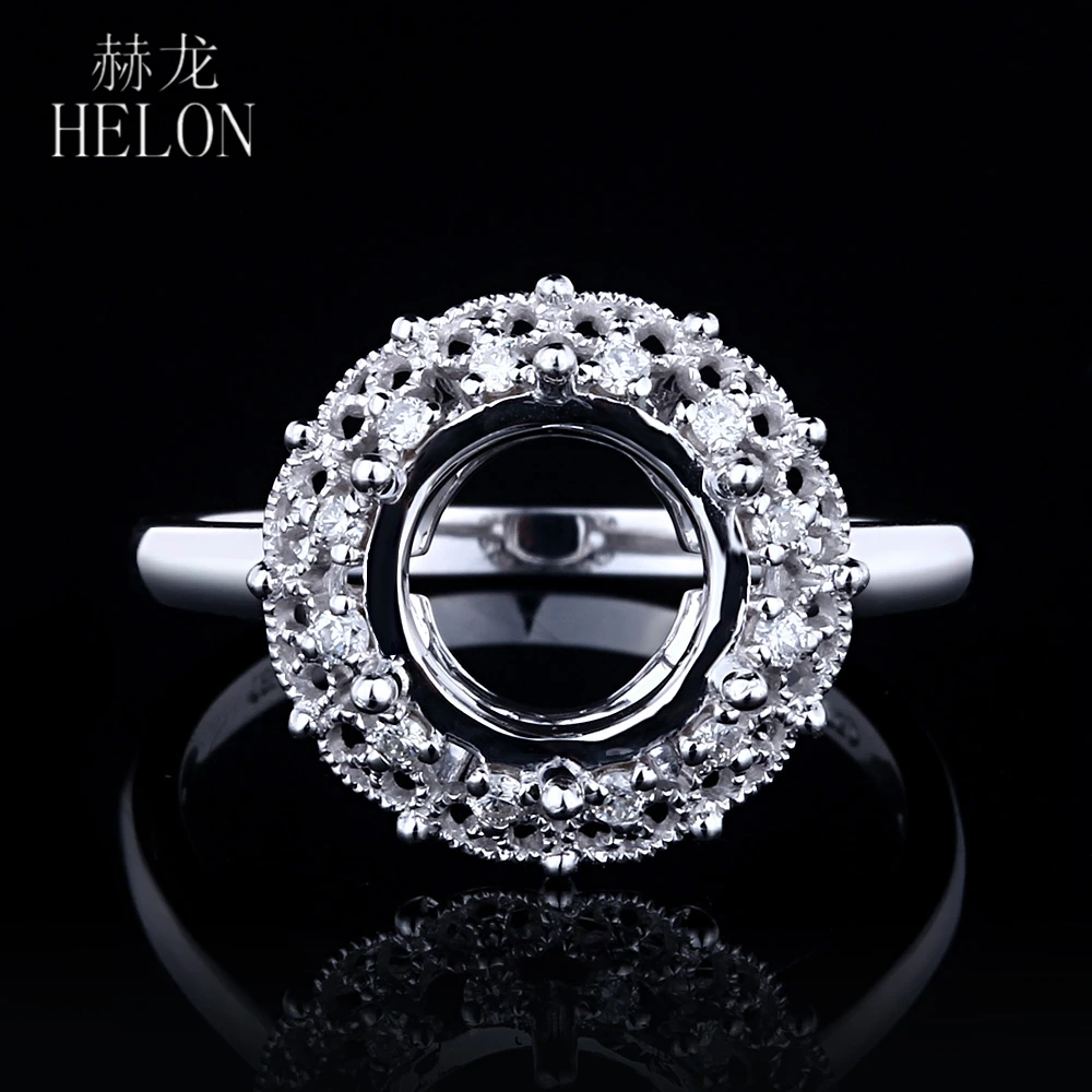 

HELON Round Cut 7-9mm Solid 14K 10k White Gold Natural Diamonds Semi Mount Engagement Wedding Ring Women Fine Jewelry Gift