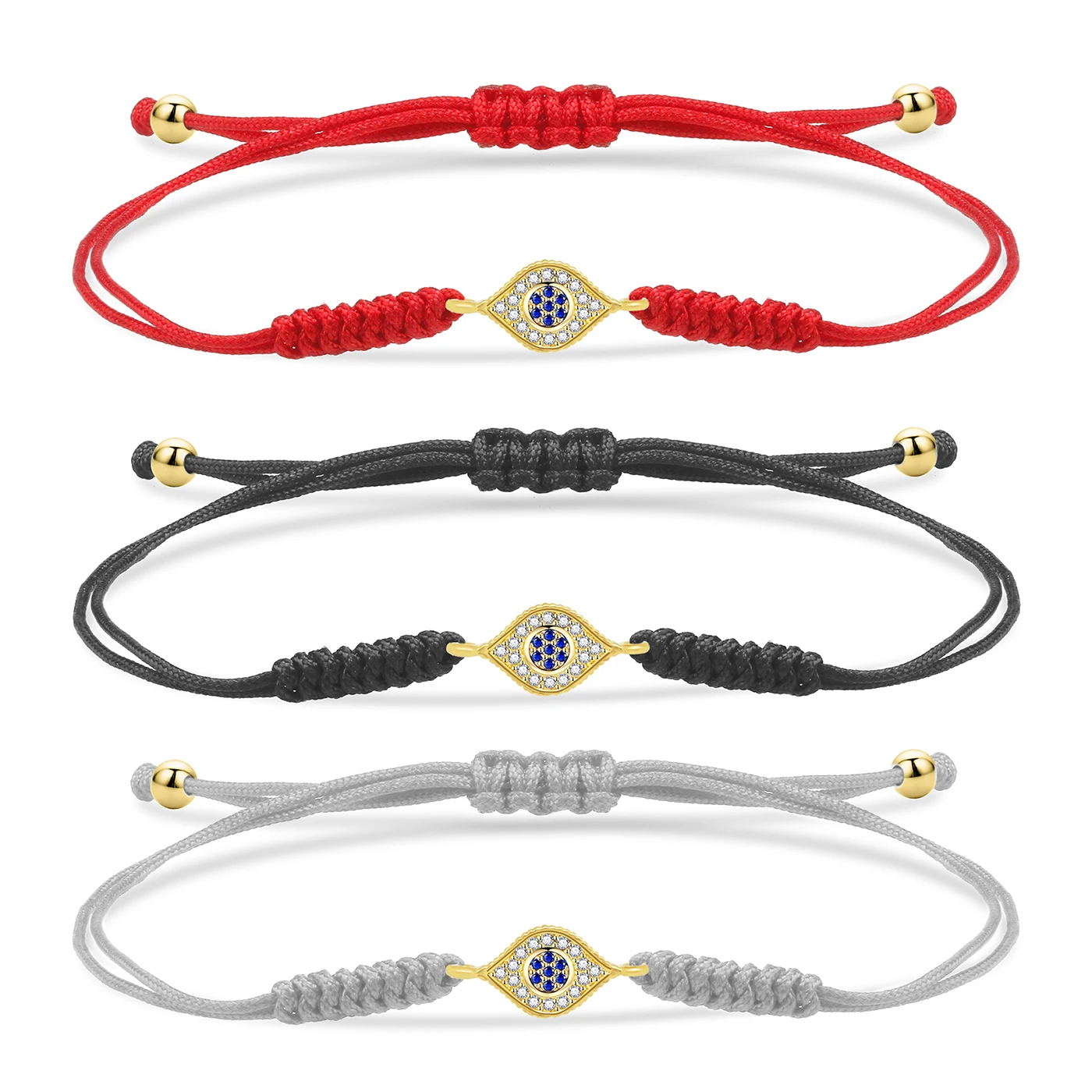 

Gold-plated Brass Wihte&Blue Crystal Mini Lovely Evil Eye Lucky Charm Bracelet Women 2023 New Fashion CZ Red String Jewelry Gift