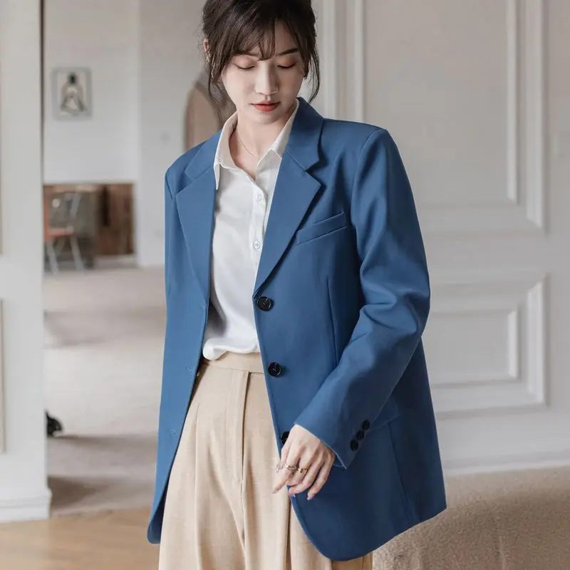 

UNXX Spring Blazers Coat Women Blue Loose Simple Solid Chic Cardigans Korean Fashion Casual Coats 2023 Female Clothing Y2k Tops