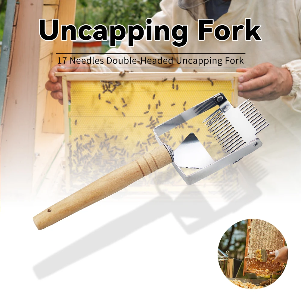 

Double-ended fork stainless steel Honey comb Uncapping Fork Honey Scraper Wooden Handle Beekeeping Tool
