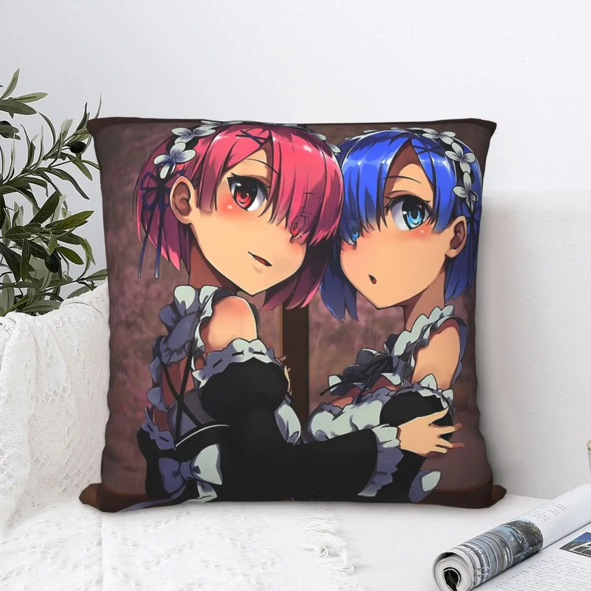 

Re Zero Rem And Ram Throw Pillow Case Cushion Home Sofa Chair Print Decorative Hug Pillowcase