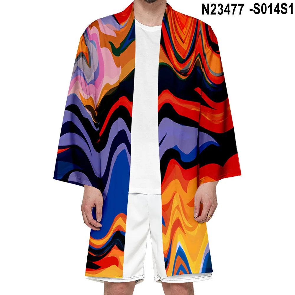 Gradient Blooming Men Kimono Couple Print Full Sleeve Robe 3XL 4XL Mid Length Bathrobe Casual Loose Home Jacket