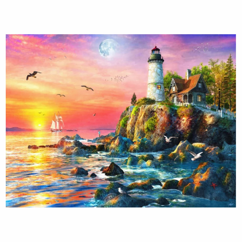 

Яркая алмазная живопись YI на скале, маяк, сделай сам, 5D, искусство ручной работы, украшение для дома, полностью квадратные алмазы, Круглый Алм...