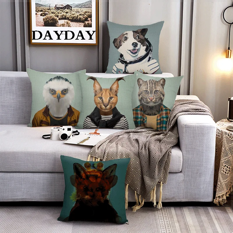 

2022 Cotton Linen Funny Animal Cute Cat for Sofa cojines Home Car Cushion Cover Pillow Covers Decor Cartoon Pillowcase 45x45cm