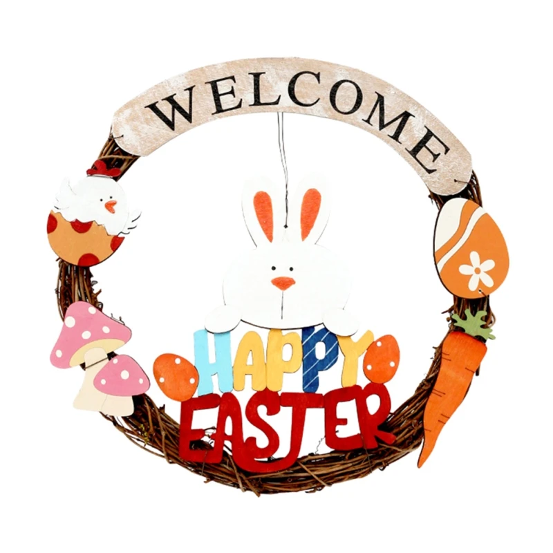 

Искусственный венок ручной работы для входной двери, счастливый Пасхальный кролик, гирлянды для вечерние, двери, Висячие знаки, поделки, укр...