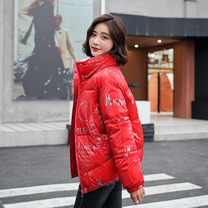 New Winter Bright Face Fashion Temperament Stand Collar Short Down Padded Jackets Women 2023 Korean Loose Coats Bread Clothes