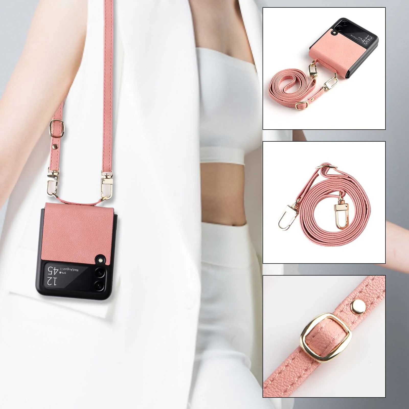 

For Samsung Z Flip3 5G Folding Screen Phone Case Women's Oblique Span Samsung Z Flip4 5G Flip All-In-One Leather Case Phone Case