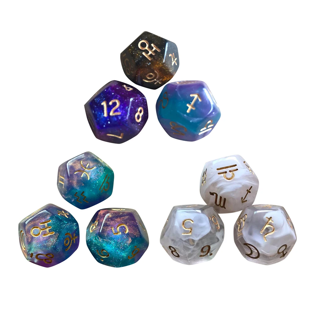 

3 шт. 12-сторонние игральные кости, астрологический Таро-карточка, многогранная детская игрушка для отдыха и развлечений, для вечеривечерние,...