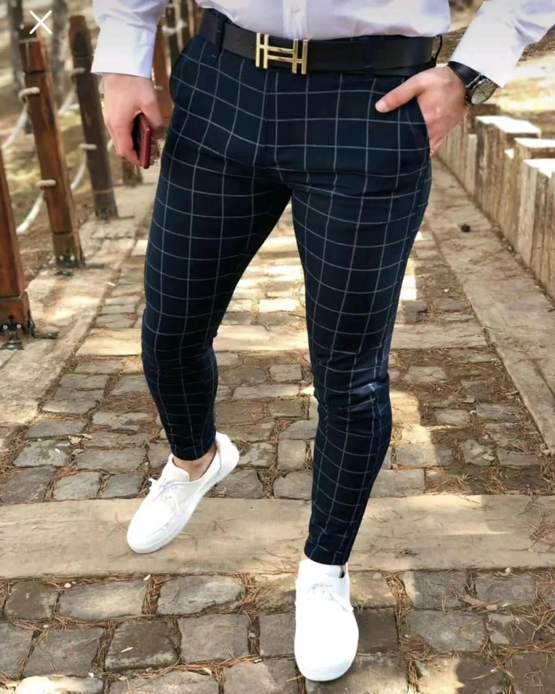 

High end European checked casual pants for men's summer new versatile slim fitting high-quality temperament small suit pants