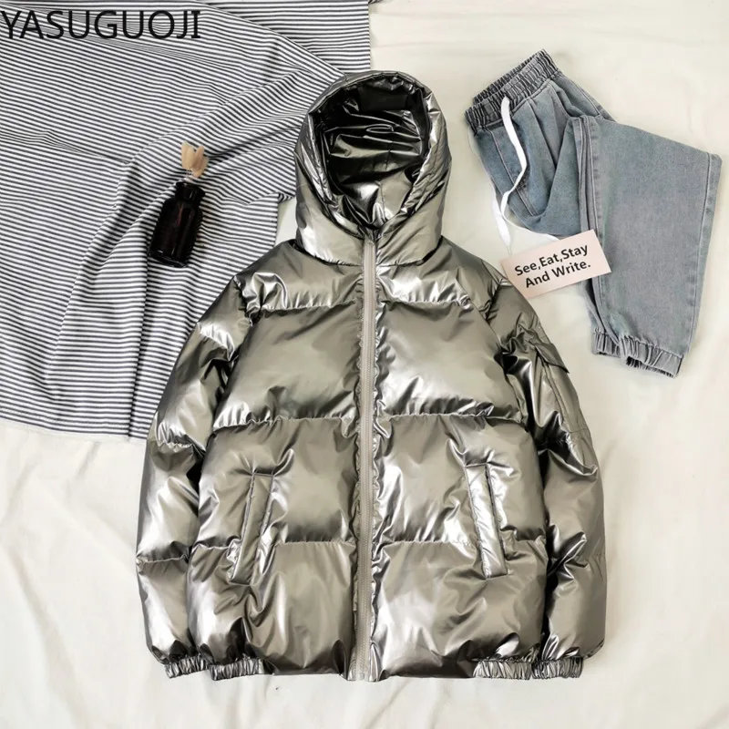 Яркие Серебристые куртки YASUGUOJI для мужчин модные Утепленные зимние мужские