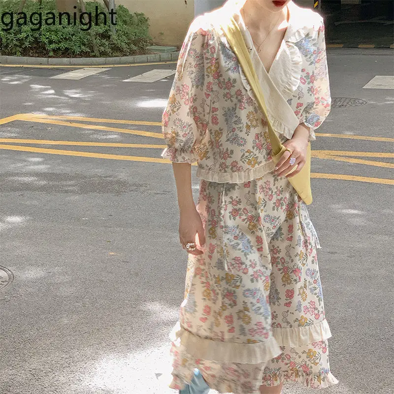 Gaganight женская рубашка с длинным рукавом цветочным принтом и отворотом комплект