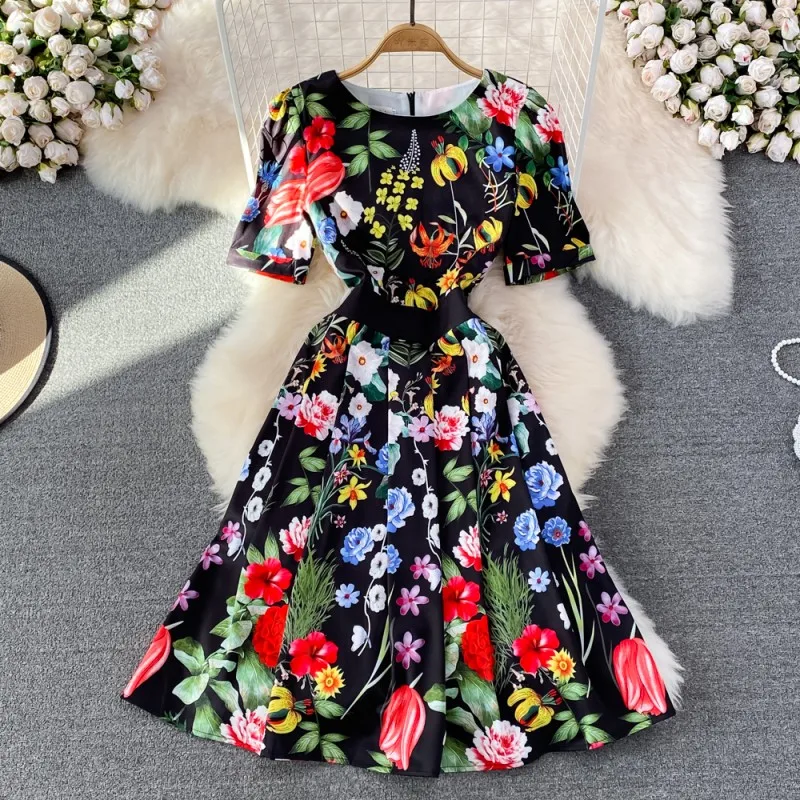 

Runway Summer Women's Chiffon Floral Print Female Bohemian Beach Elegant Dress Vestido Robe