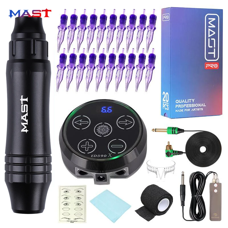 Mast Rotary Tattoo Machine Kit P10 Ultra PMU Pen RCA Interface LED Display Power Supply Permanent Makeup Pro Cartridge Set