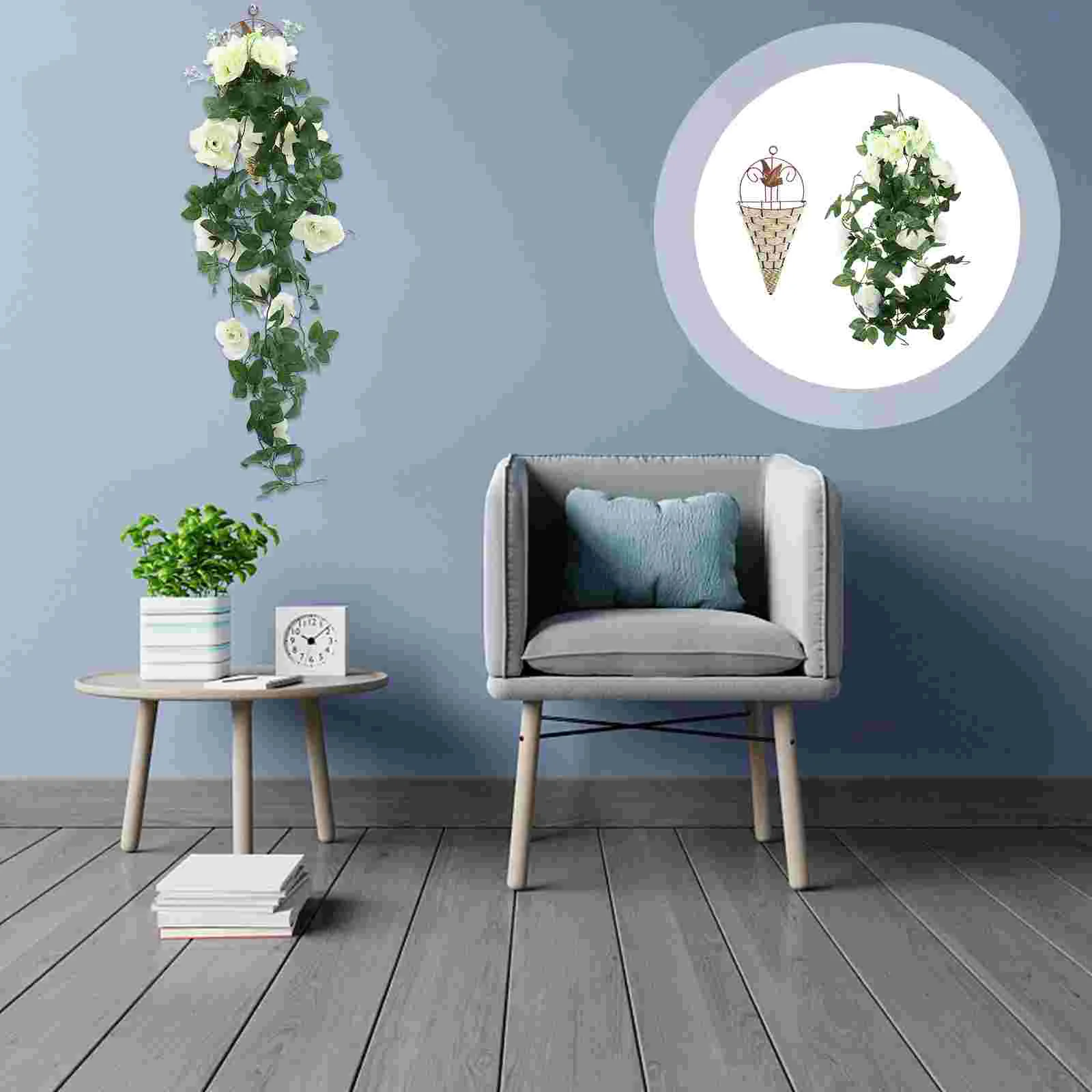 

Hanging Artificial Flower Fake Rose Flowers Vinegarlandsilk Vinesbasket Baskets Faux Decor Wedding Green Wall Ornaments Party