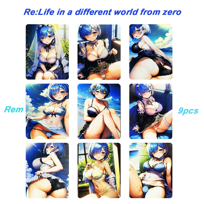 

ACG 9pcs/set Board game card Re:Life in a different world from zero Anime collection DIY Rem Bronzing flash card Christmas gift