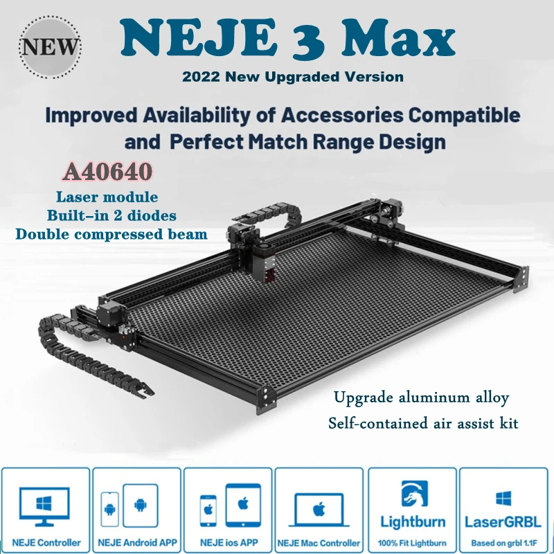 

NEJE 3 Max A40640/E40 CNC Powerful 80W Laser Cutting Machine Wood Engraver DIY Printer Lightburn GRBL Bluetooth Metal Mark Tools