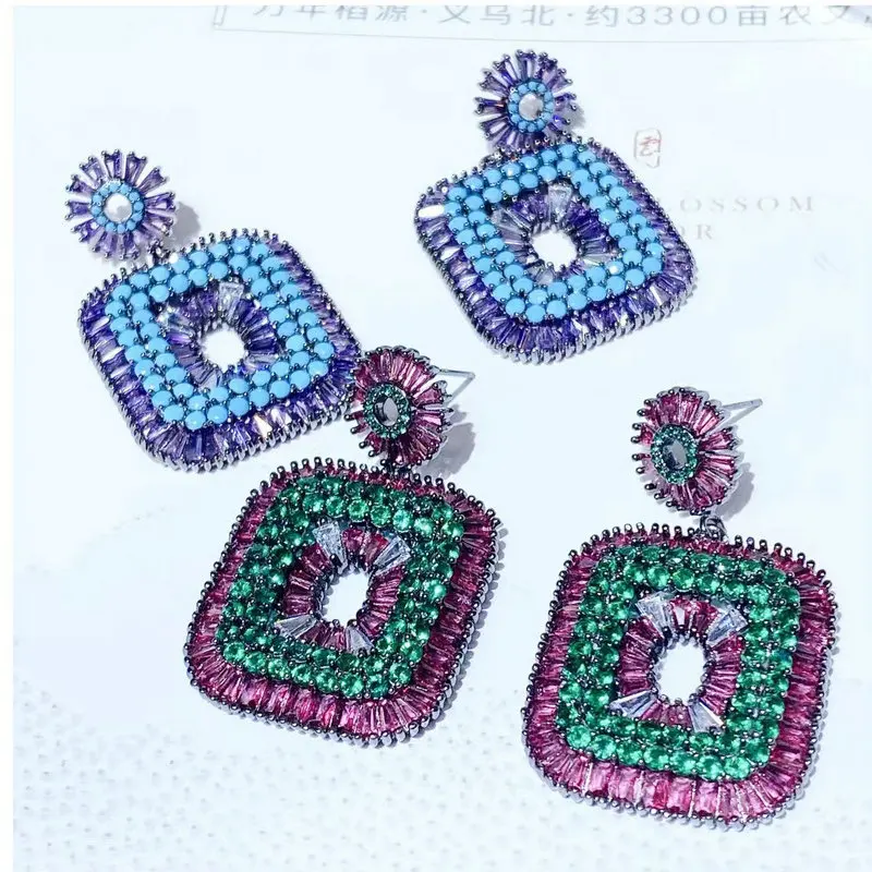 

Bilincolor Luxury Purple and Blue Square Simple Geometric Earring for Women