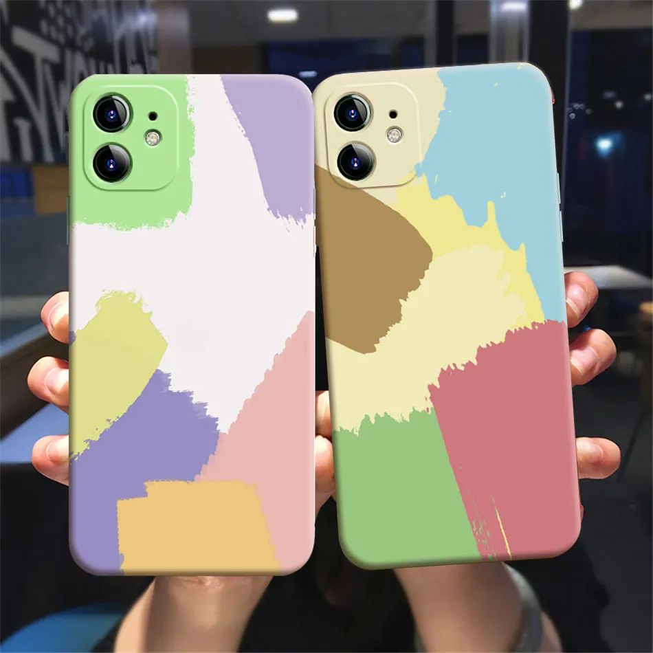 

Fashion trend stitching oil painting Phone Case For iPhone 11 12 13 Pro Max X XR XS MAX X 8 7 Plus 13Mini Hot luxury liquid case