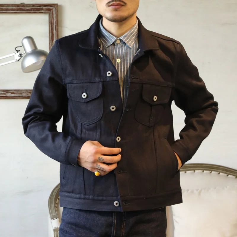 

RGT-0008 Read Description! Asian Size 14 Oz High Quality Cotton Denim Jacket Casual Stylish Raw Unwashed Coat