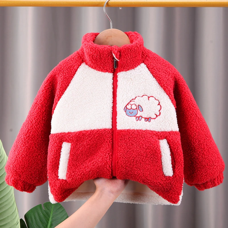 

Осень-зима 2022, плотный шерстяной свитер для девочек, бархатная куртка с длинным рукавом и мультяшным рисунком, детская одежда для детей одно...