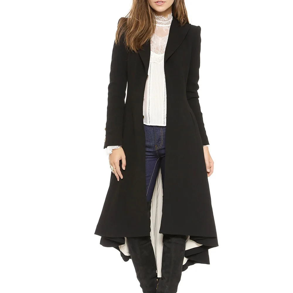 

Black Long Wool Coat Women Spring Autumn Thin Fashion Office Lady 5XL Long Jacket 2022 Elegant Casual Lapel Overcoat Windbreaker